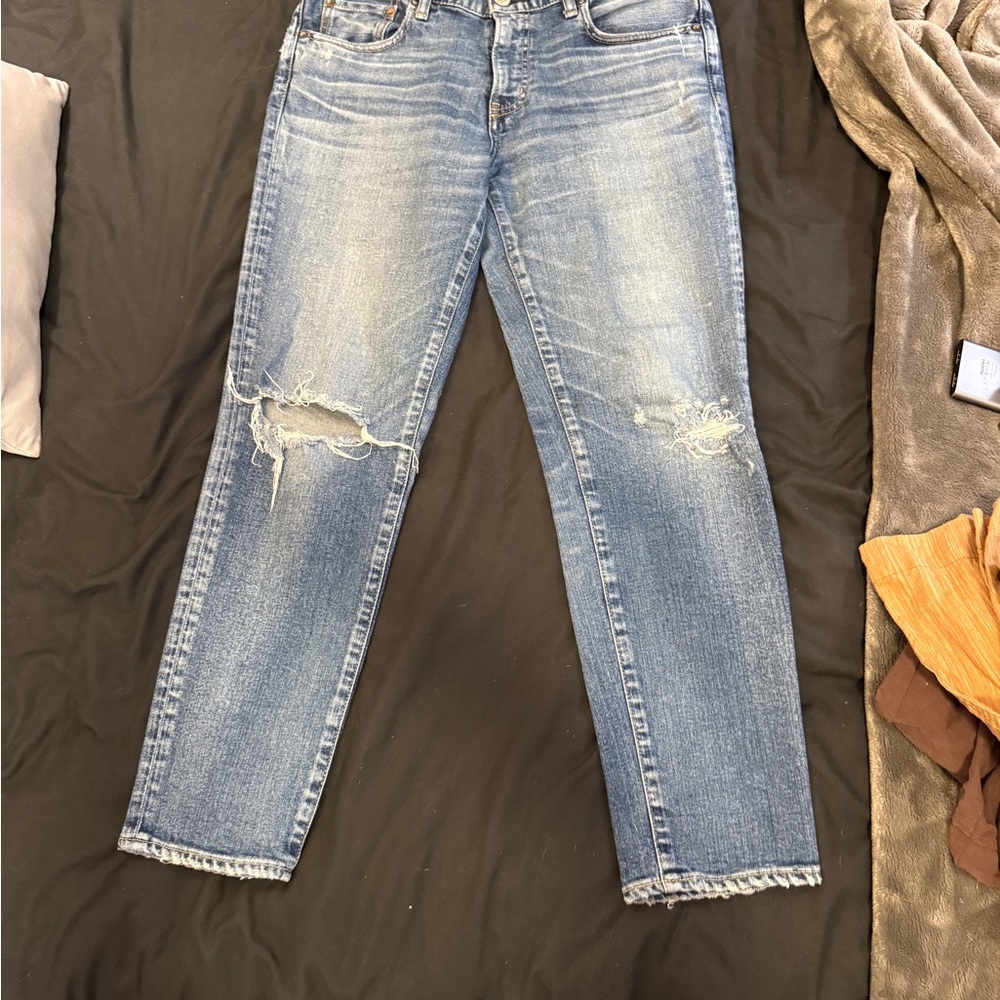 Moussy Light Blue Distressed Straight Leg Jeans